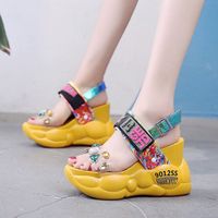 Colorful rhinestone super high heel wedge sandals for women