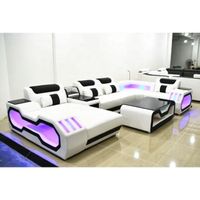 Modern Leather Sofa Set Design Furniture Living Room Sofa Modular Sofa Bed With LED