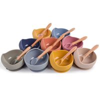 Silicone breast pump set, silicone baby bowl with wooden handle spoon, silicone bowl set