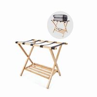 Bamboo Folding Luggage Rack For Bedroom, Guest Room, Hotel, Living Room With Shelves