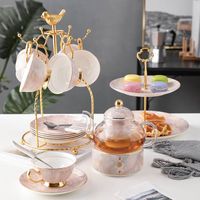 Art Creative Bone China Coffee Set Ceramic Gold Teacup Teapot Set