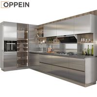 OPPEIN Gray Gloss L Shaped Modular Kitchen Cabinet Set Modern Interior Kitchen Cabinets