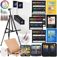 Bespoke luxury artist painting set with aluminum and solid beech wood easel, 96 paints, stretched canvas and accessories,