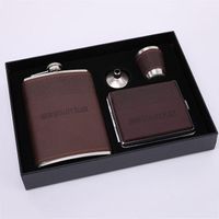 Best Selling 8oz Stainless Steel Brown Whiskey Rum Drinking High Quantity Hip Flask Gift Set with Gift Box Wholesale