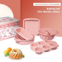 6 Pieces Silicone Baking Pan Set Cake Tools Cookie Sheet Silicone Cake Mold Baking Pan Set For Muffin Bread Pizza