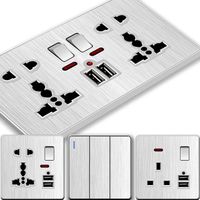 Silver UK Lightweight Wall Switch Socket 1Gang 2Way UK Standard 13amp Electrical Switch Dual Socket USB Socket