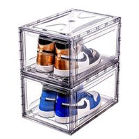 Wholesale Clear Plastic Sneakers Stackable Shoe Storage Box Front Acrylic Drawer Magnetic Transparent Shoe Box