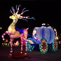 2023 Wholesale Festival Outdoor Street Decorations Custom Iron Frame 3D Animal Reindeer With Sleigh Christmas Theme Lights