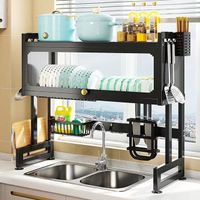 2 Tier Hot Selling Flip Lid Dish Drying Rack Over Sink Multifunctional Dish Drainer Storage Rack