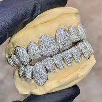 Hip Hop Custom Teeth Moissanite Grillz Silver 10 Top 10 Bottom Iced out vvs Diamond Moissanite Grillz