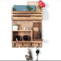 Rustic Wooden Wall Custom Handmade Wooden Crafts Key Holder Storage Rack with Mail Holder Home Decor Storage Rack