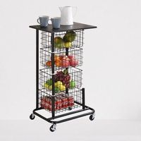 Kitchen 4-Tier Rotatable Metal Mesh Trolley - Black