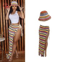 GX6905 women's new summer fashion high-waisted hollow lace beach cardigan colorful tassel knitted long skirt