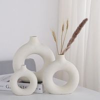 Nordic Decor Farmhouse Small and Large Round Hollow White Black Modern Ceramic Vase Ring Donut Vase