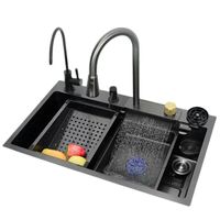 Black Nano Kitchen Sink Modern Stainless Steel Single Sink Kitchen Waterfall Stainless Steel Sink 304 Stainless Steel