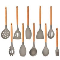 Hot selling 10 piece kitchen utensil set with wooden handle silicone cooking spoon spatula kitchen tool set