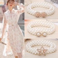 Sweet Korean Style Stretch Corset Women Pearl Belt Girls Dress