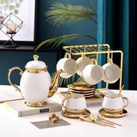 Ceramic gold tea set with teapot milk pot sugar pot porcelain tea cup and saucer set gold coffee cup