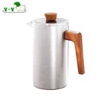 Factory Custom Double Wall Insulated Stainless Steel Oak Handle French Press Coffee Maker