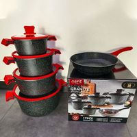 17 Pieces Large Casserole Cookware Gas Bottom Non-stick Ceramic Marble Non-stick Coating Cookware Set