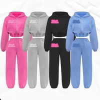 Women's Suits Top Quality Heavyweight Streetwear Custom Distressed Retro Sportswear Suit Terry Tracksuit Sweatpants Hoodie Women's