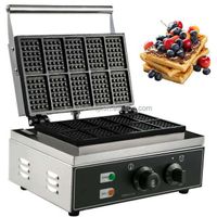 Commercial electrical 110V 220V 10PCS Nonstick Square Belgian Waffle Machine with temperature and time control