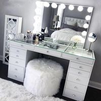 Furniture Wooden dressing Dining table makeup design Mirror with drawer set Modern white countertop mess